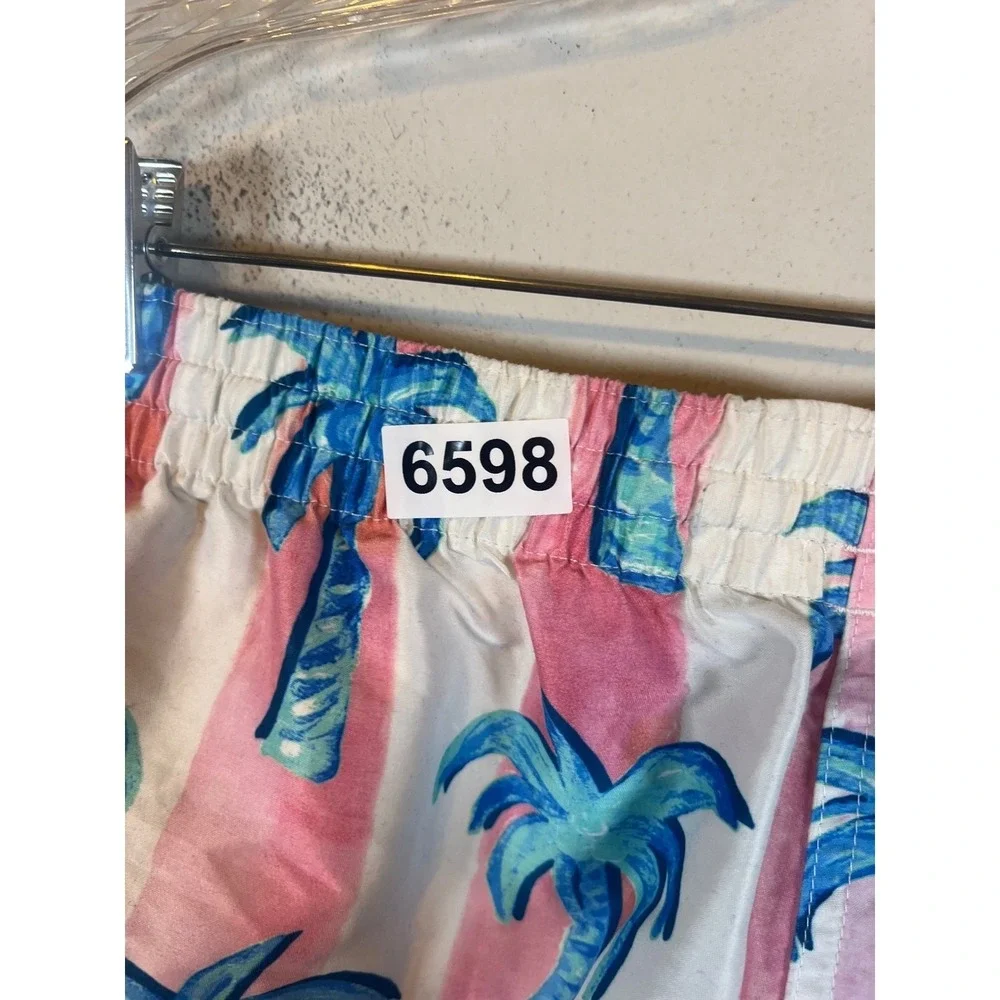 Chubbies Mens Swim Trunks Palm Tree Stripe Pink Blue M